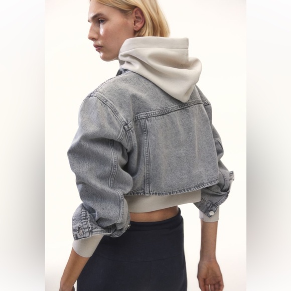 SOLD OUT NWT H&M CROPPED DENIM JACKET GREY SIZE XS - Picture 5 of 9